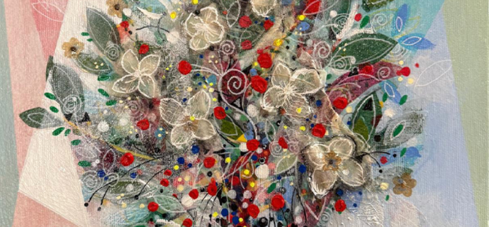 Les fleurs du ciel - Original Acrylic Painting on Canvas - 15.7 x 11.8 in
